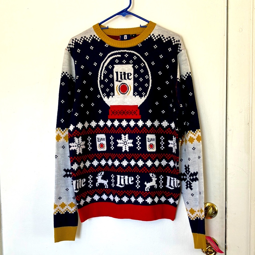 NWT Miller Lite christmas sweater men’s sz med limited edition contest prize